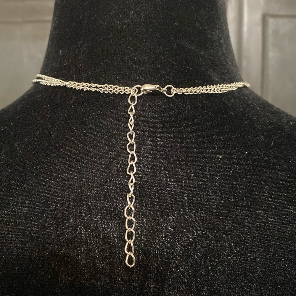 Vintage Silver Double necklace with Cross rhinestones pendant & Silver hoops - Picture 4 of 12